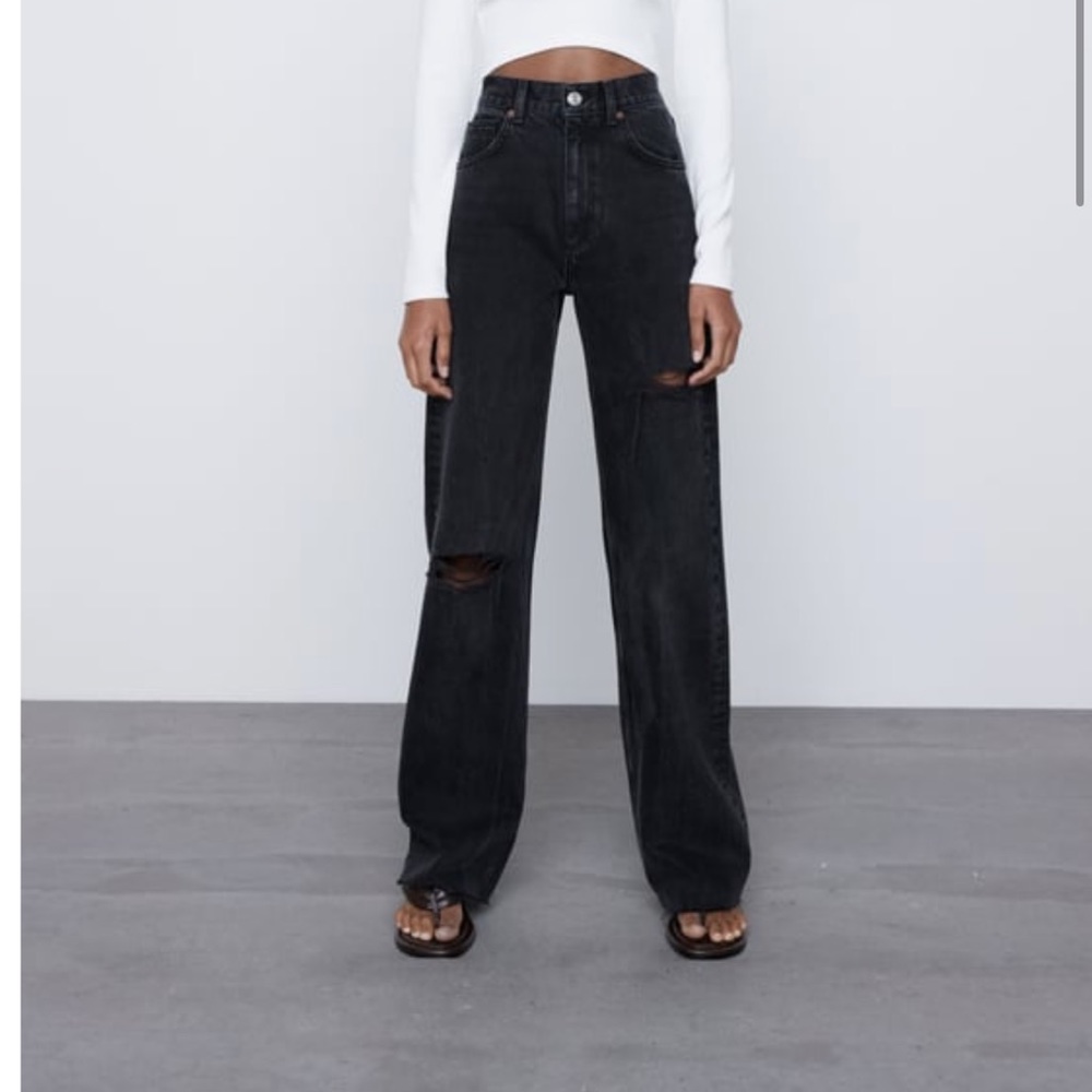 zara wide leg full length ripped jeans